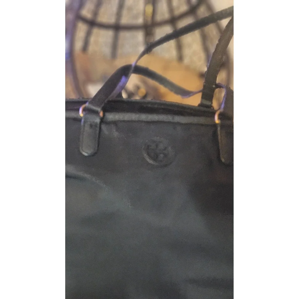 Tory Burch Ella Black Nylon Diaper Bag Tote with Saffiano Leather Trim
